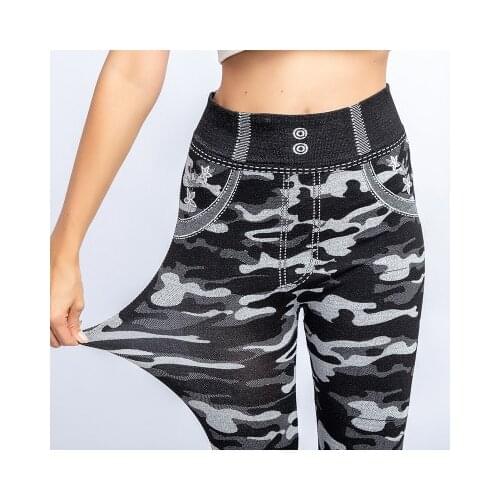 Womens Imitation Jeans Leggings Pants Stretchable Slim Fitness Leggings Faux Denim Jeans High Hips Sports Pencil Pants Casual