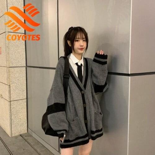 Womens Cardigans Sweaters Large Size Kawaii Pockets Sweater Cardigan Women Loose Thin Retro Korean Preppy Style Warm Outwear