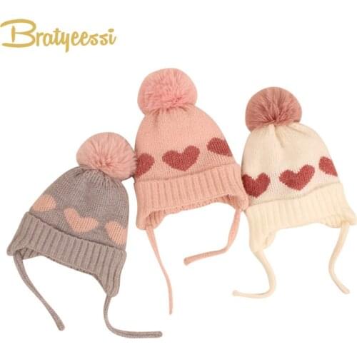 2021 Winter Baby Hat Pompom Fleece Lining Baby Beanie Infant Bonnet Kids Cap for Girls Boys Bobble Kids Hat for Children 1-4Y