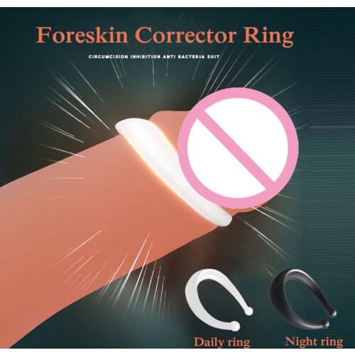2PCS Silicone Male Foreskin Corrector Resistance Ring Delay Ejaculation Penis Rings No Vibrator Adult Sex Toys For Men Cock Ring