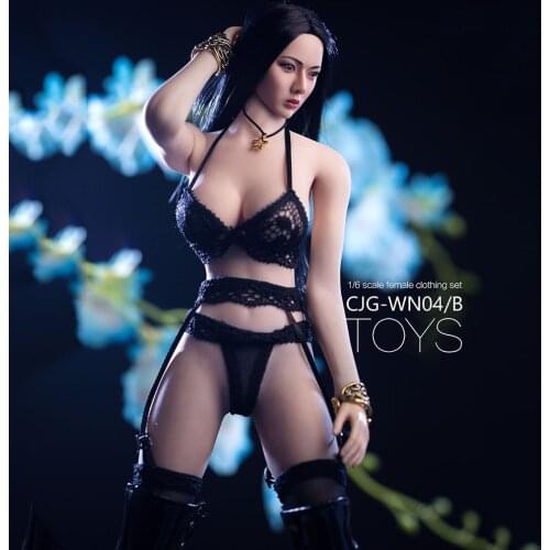 In Stock 1/6 Scale Female Figure Clothes Accessory Black Lace Garter Stockings Underwear Panties Model for 12'' Body