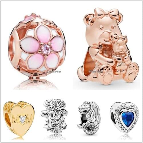 Authentic 925 Sterling Silver Dora Bear With Her Sweet Bow And Adorable Baby Charm Beads Fit Pandora Bracelet & Necklace Jewelry