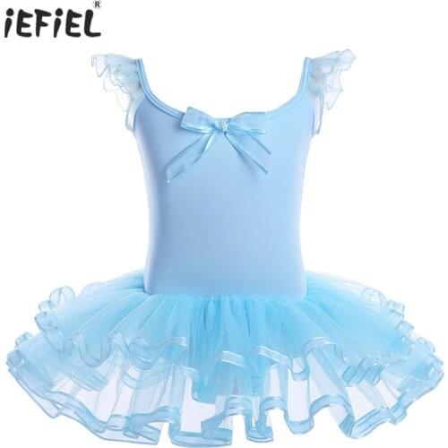 Girls Ballet Dresses Kids Gymnastics Leotard Tutu Dancing Wear Costumes Ruffled Sleeve Dress Kid Ballet Dance Dress Girls Dress