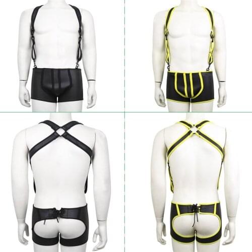 BDSM Erotic Bondage Costumes of Mens Leather Chest Harness Belt Strap for Sex Vest Tops Male Fetish Sexy Panties Gay Punk Rave