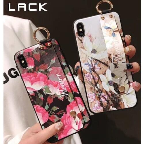 LACK Flowers Phone Case For iphone 12 11Pro Max XS Max X XR 8 7 Plus 12 mini Wrist Strap Hand Band Cases Soft Relief Stand Cover