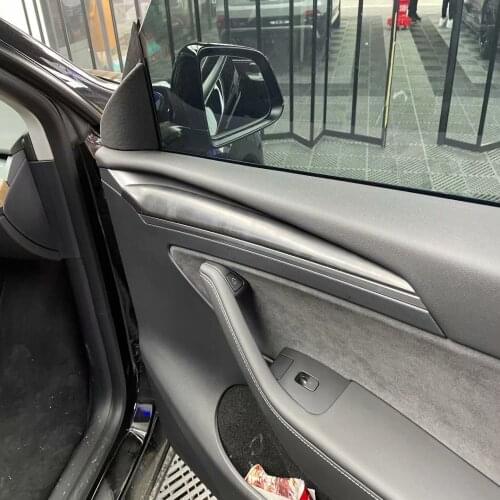 For Tesla Model Y 2021 2022 ABS Carbon Fiber Color Car Inner Door Armrest Decoration Cover Trims Sticker Accessories Styling