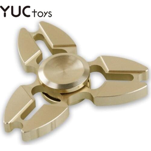 Fidget Spinner Brass Color Zinc Alloy Metal Hand Spinner Dice Bauhinia Rudder Exterior Smooth Finger Tri Spiner Gyro Toy For Kid