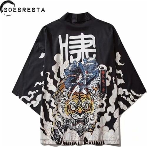 Japanese Samuri Tiger Printed Kimono Women Harajuku Hip Hop Fashion Casual Streetwear Jacket Summer Loose Cardigan Kimono Men