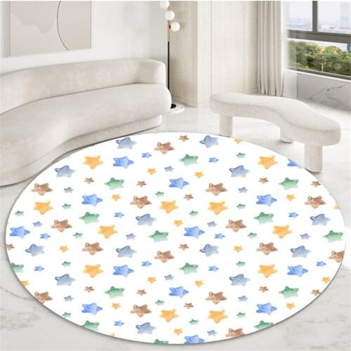 Colorful Star Pattern White Round Area Rug Kids Room Nordic Simple Floor Mat Cute Cartoon Play Mat For Girl Boy Crawling Carpet