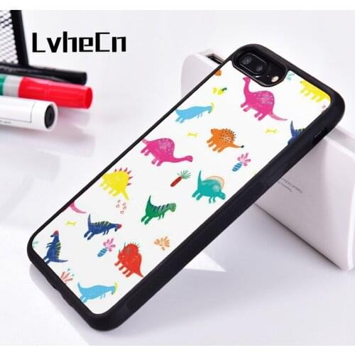 LvheCn 5 5S SE 6 6S Silicone Rubber phone case cover for iPhone 7 8 plus X Xs 11 Pro Max XR Ancient Colourful Dinosaurs Pattern