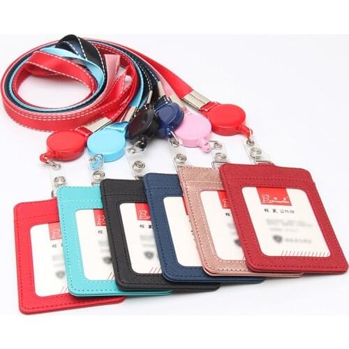 Fashion Leather Card Holder Wallet Case Badge Retractable Bank Business Credit Card Holder Bus ID Card Holder Protect Cover Ba