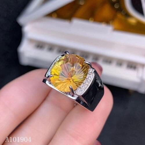 KJJEAXCMY Fine Jewelry 925 Sterling Silver Inlay Citrine Gemstone Mens Ring
