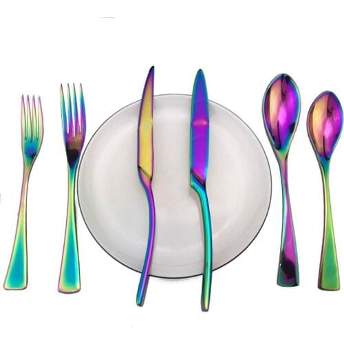 Stainless steel cutlery set mirror titanium plated black steak cutlery western tableware set of six dining table set