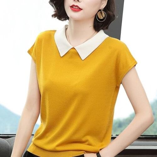 2020 New Summer Women Mother Ice Silk Short Sleeve Solid Tee Shirt Tops Female Causal Knitted Loose Fashion T Shirt W108
