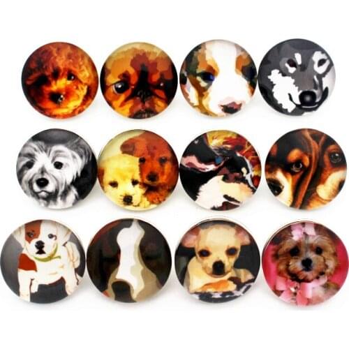 New Arrived 12pcs/lot Mosaic Dog Animal Glass Snap Buttons Charms Fit 18mm/20mm Snap Necklace Bracelet DIY Jewelry