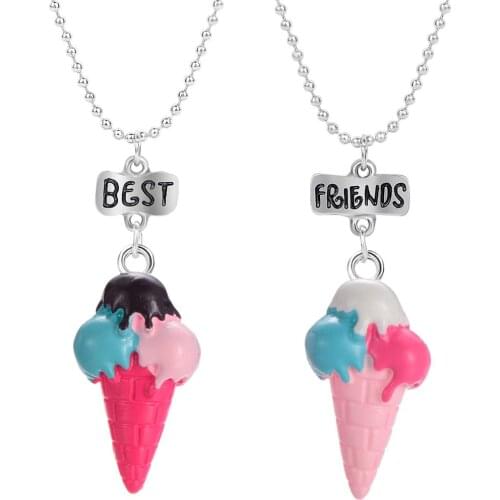 Best Friends Resin Soft Clay Lovely Ice Cream Pendant Necklace Gift for Baby Kids Jewelry Choker Christmas Gift
