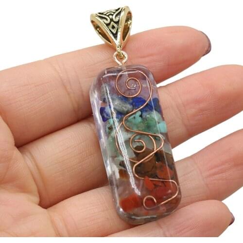 Natural Agates Stone Pendant Seven Chakras Rectangle Shape Charms for Making DIY Jewelry Necklace Accessories Gift