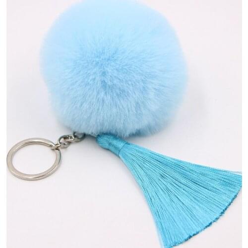 Fluffy Fur Pom Pom Tassel Keychains Soft Faux Rex Rabbit Fur Ball Car Keyring Pompom Key Chains Women Bag Pendant Jewelry Diy