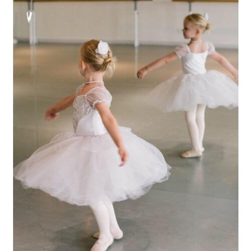 H2703 Girls Ballet Dancing Dress White Princess Mesh Sequins Dancewear Children Professional Performance Competition Clothes