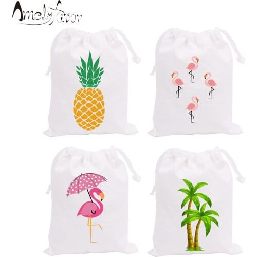 Flamingos Party Favor Bags Candy Bags Animals Theme Birthday Gift Bags Pineapple Kids Birthday Party Container Supplies 4PCS