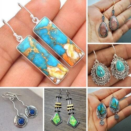 Vintage Resin Pendants Drop Earrings for Women 2019 Creative Hanging Retro Ethnic Boho Dangle Earrings Indian Jewelry Wholesale