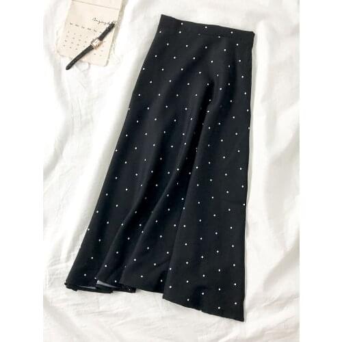 Retro Black Polka Dots Elegant Mermaid Autumn Vintage Sweet Women High Waist All Match A-Line Large Size Long Skirts