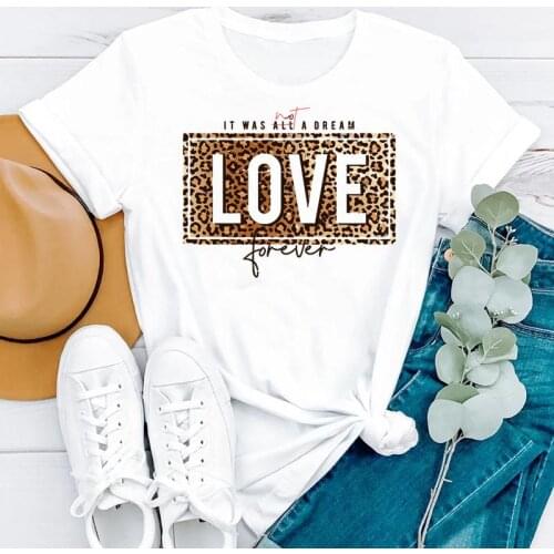 Women Clothing Leopard Letter Travel Trend Fashion Short Sleeve Summer Clothes Print Tshirt Female Tee Top Graphic T-shirt