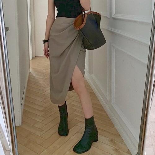 2021 Autumn Midi Skirts Women Casual Korean Black Y2k Skirt Female Hight Waist Irregular England Style Pure Color Bottoms Ladies