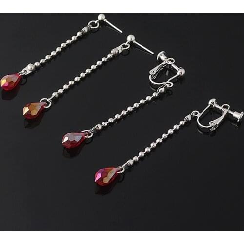 Hunter X Hunter Earrings for Women Men Kurapika Cosplay Clip Earrings Crystal Section Teardrop-shaped Ear clip Jewelry Gift