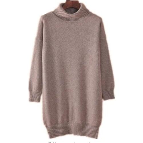 Plus Size Cashmere Blended Knitted Long Sweater Women Tops 2020 Autumn Winter Pullover Turtleneck Solid Color Pull Femme Hiver
