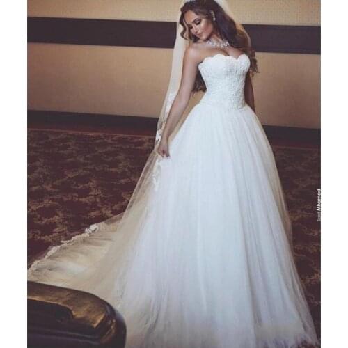 JIERUIZE A Line Sweetheart Wedding Dresses Lace Up Back Sleeveless White Tulle Bridal Gowns Bride Dresses Vestidos de novia
