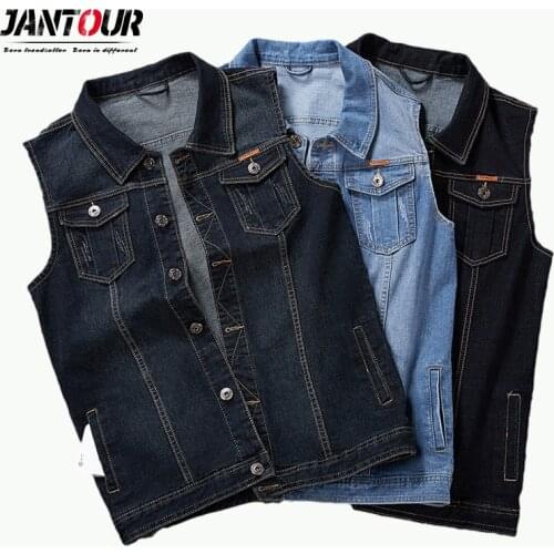 Large Size 8XL 7XL 6XL Cotton Jeans Sleeveless Jacket Vest 2021 Men Denim Jeans Vest Male Cowboy Outdoors Waistcoat 3 Colour