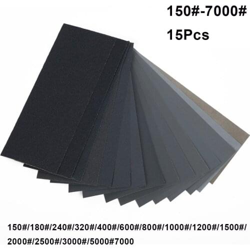 15Pcs Sand Paper Sheets Silicon Carbide Home Coarse 150-7000 Grit Polishing Car Metal Glass Ceramics Wood Sandpaper Wet Dry