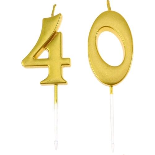 2pcs 40 Birthday Candle Number Decoration Bithday Cake Topper Candles Party Supplies (Number 4+0, Golden)