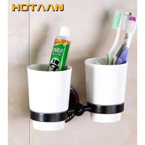Free shipping Fashion toothbrush holder,Pure copper&glass,Double cup, Bathroom cup holder bathroom set-wholesale YT-12208-H