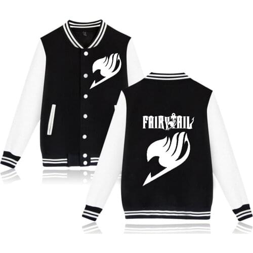 Hot Anime FAIRY TAIL Baseball Jacket Women Fashion Letter Print Baseball uniform Jackets Sweatshirt Cotton Men/Women Jacket