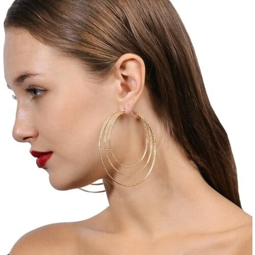 European And American Exaggerated Metal Large Ring Earrings Fashion Popular Multi-Layer Metal Womens Earrings