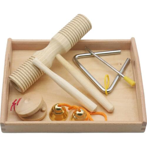 Wooden Montessori Instrument Set with Tray Orff Teaching Material Percussion Noise Maker Educational Toys For Children MA0964H