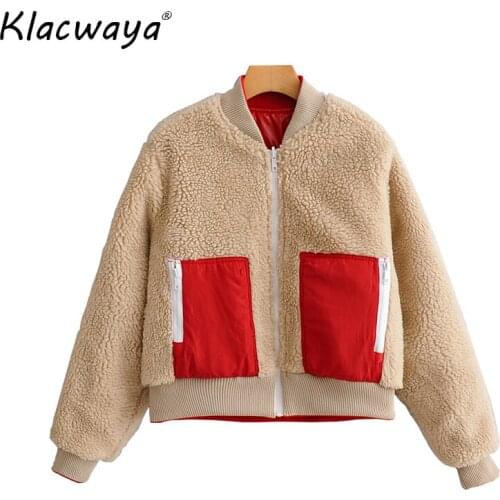 Two side wear women winter fleece teddy coats 2019 fashion ladies warm coat female red lambswool short anorak jacket girls chic