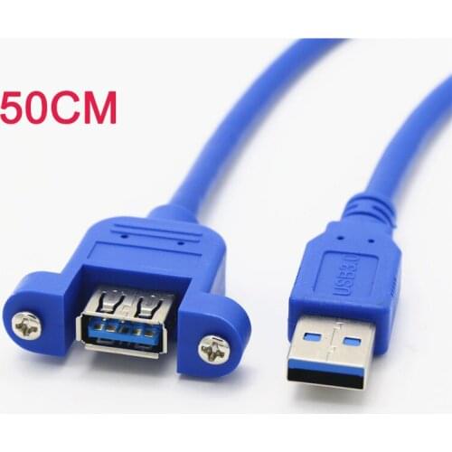 Shielded USB 3.0 Panel Mount Male To Female Extension Adapter Cable 50cm with Screws Blue