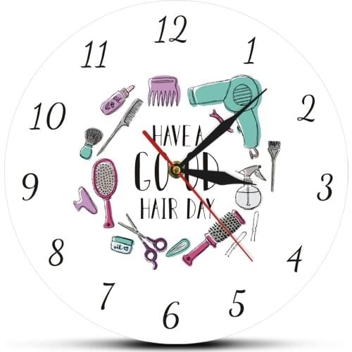Have A Good Hair Day Beauty Salon Acrylic Wall Decor Clock Hair Cut Barber Shop Hairstylist Design Printed Rounded Wall Watch