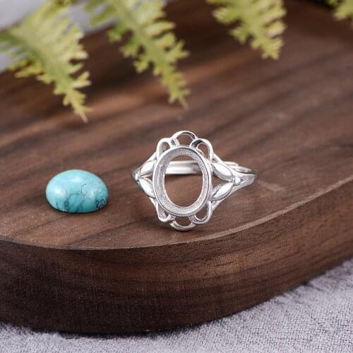 Ring Blank (8x10mm Oval Blank) Adjustable Sterling Silver Ring Base Long-Lasting White Gold Plated 925 Silver Ring Setting R955B