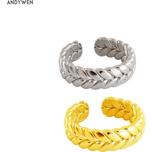ANDYWEN 925 Sterling Silver New Design Wheat Large Thick Geometric Resizable Rings 2020 Luxury Female European Fashion Circle