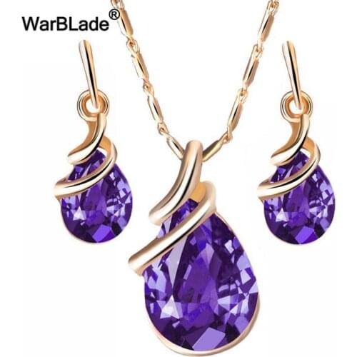 WarBLade 2018 New Fashion Austrian Crystal Necklace Jewelry Sets Necklace Stud Earring Set For Women Bridal Wedding Accessories