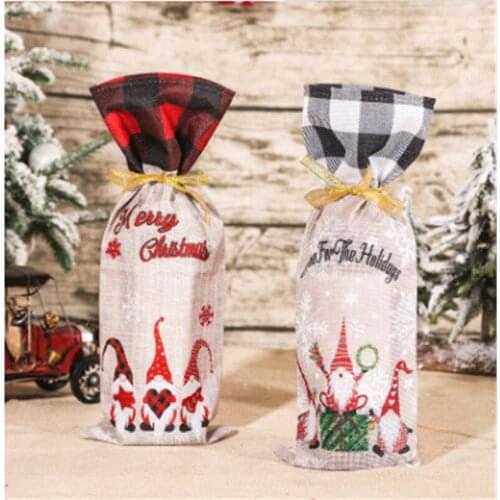 Red Wine Bottle Cover Bags Burlap Christmas Gift Plaid Dust Cover Wine Bottle Set Christmas Decor Hot Bow Wines Cloth Bag 5z