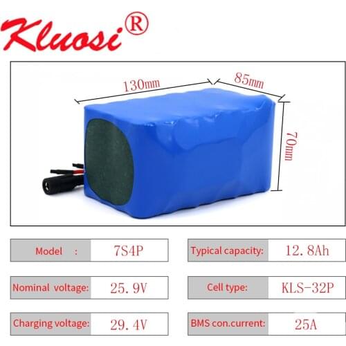 KLUOSI 24V 12.8Ah 12Ah 7S4P 29.4V Li-ION Battery Pack with 25A BMS FOR Electric Moped Ebike Scooters Bicycle Power Wheelchair