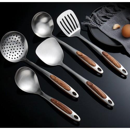 Handle Wok Spatula Stainless Steel Spatula Faux Wooden Cooking Utensils Spoon Long handle Turner Fried Steak Shovel