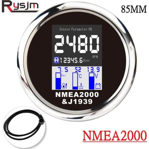 NMEA 2000 Multi-functional 4 in 1 Gauge 85mm Digital Tachometer Water Temp Oil Pressure 0~10Bar With Alarm 9-32V For Marine Boat