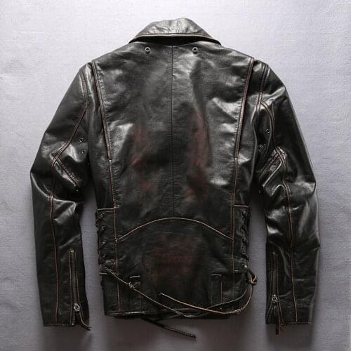 2021 Vintage Black American Motorcycle Style Genuine Leather Jacket Men Plus Size 6XL Thick Cowhide Russian Winter Warm Coat