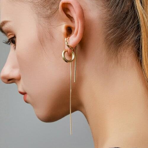 New 2021 Chain Long Drop Earrings for Women Zircon Simple Ear Cuff No Pierced Tassel Earring Fashion Trend Hip Hop Jewelry